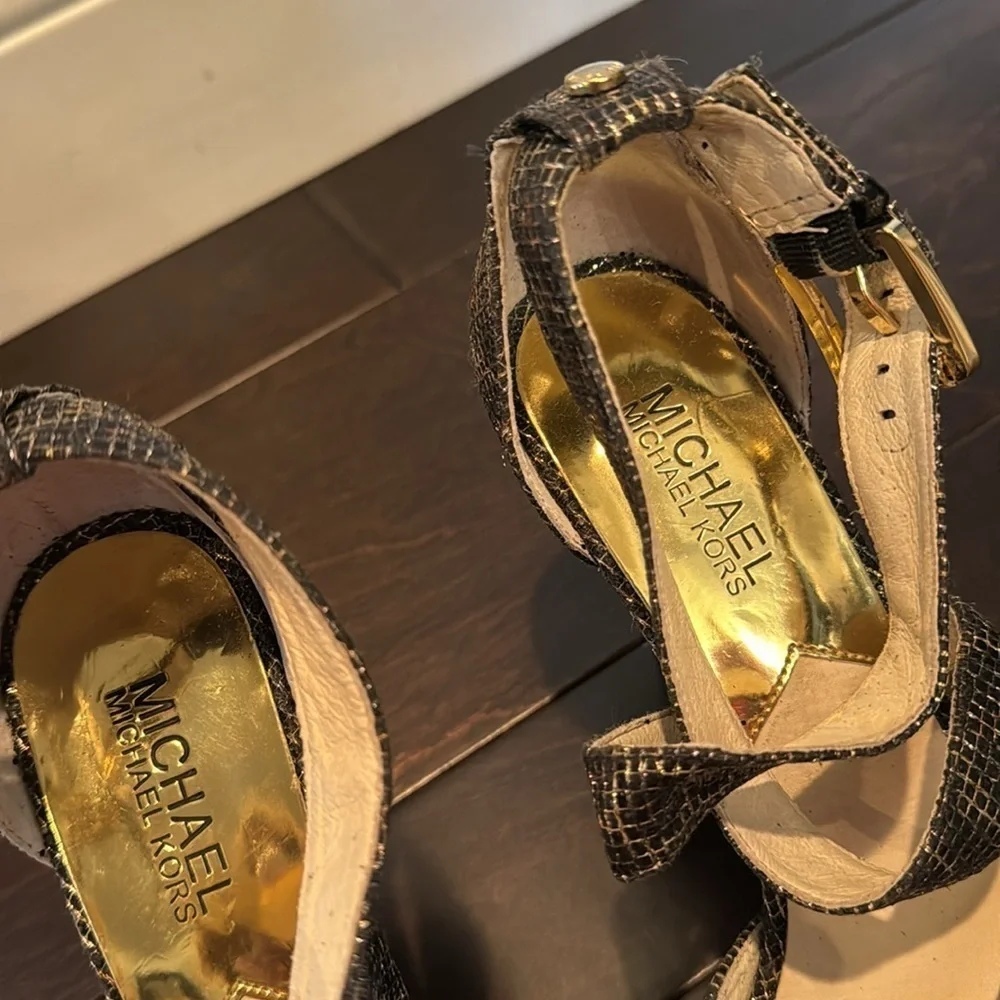 Michael Kors strappy black and gold heels 8